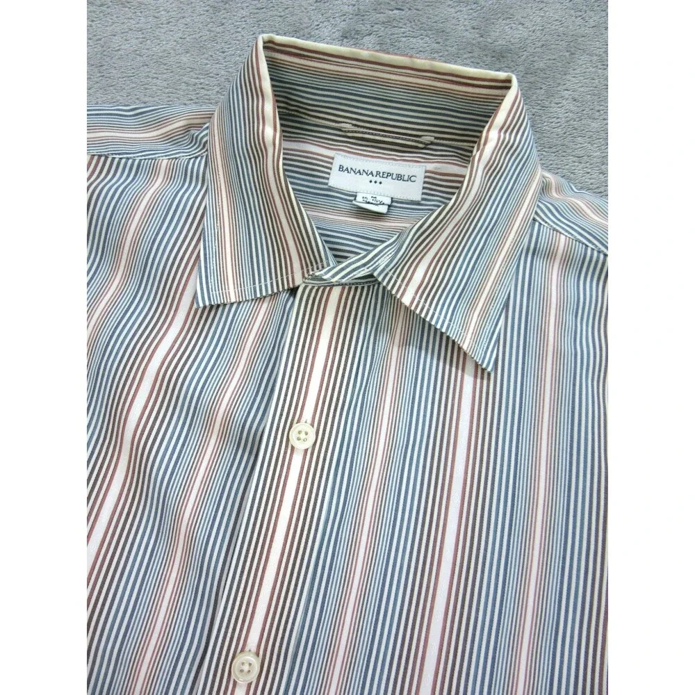 2-pack Banana Republic Shirt Mens Medium 15-15.5 Long Slv Blue Red Plaid Striped